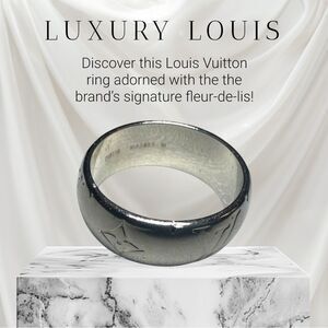 Louis Vuitton Silver Monogram & Fleur-De-Lis Ring M62485 Band Ring Auth
